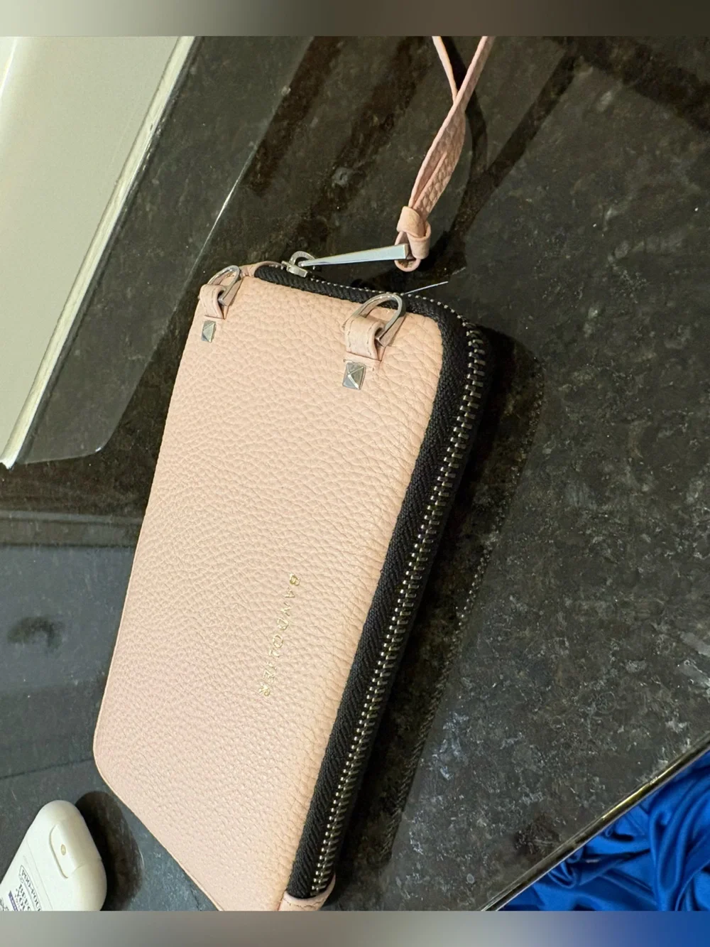 Bandolier Blush Pebbled Leather Pink/silver expanded pouch NEW